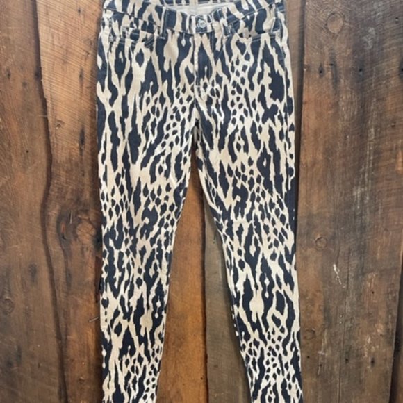 7 For All Mankind THE SKINNY Woman Jeans SZ 27 in IKAT LEOPARD PRINT - Picture 3 of 11